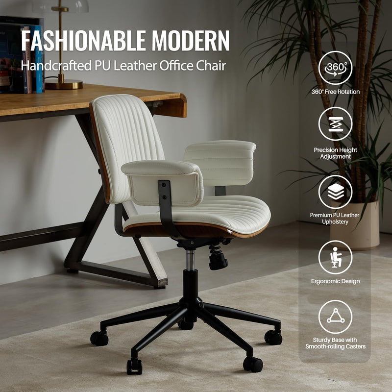 Home Office Desk Chair Mid-Century Executive PU Leather
