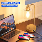 Homelist Dimmable Bedside Lamps Industrial Retro with USB (Set of 2)