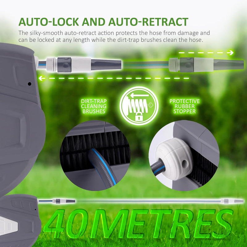 Hose Reel 30m Wall Mounted Garden with Auto