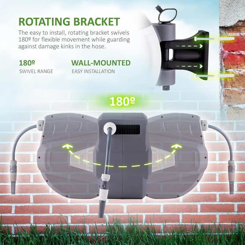 Hose Reel 30m Wall Mounted Garden with Auto