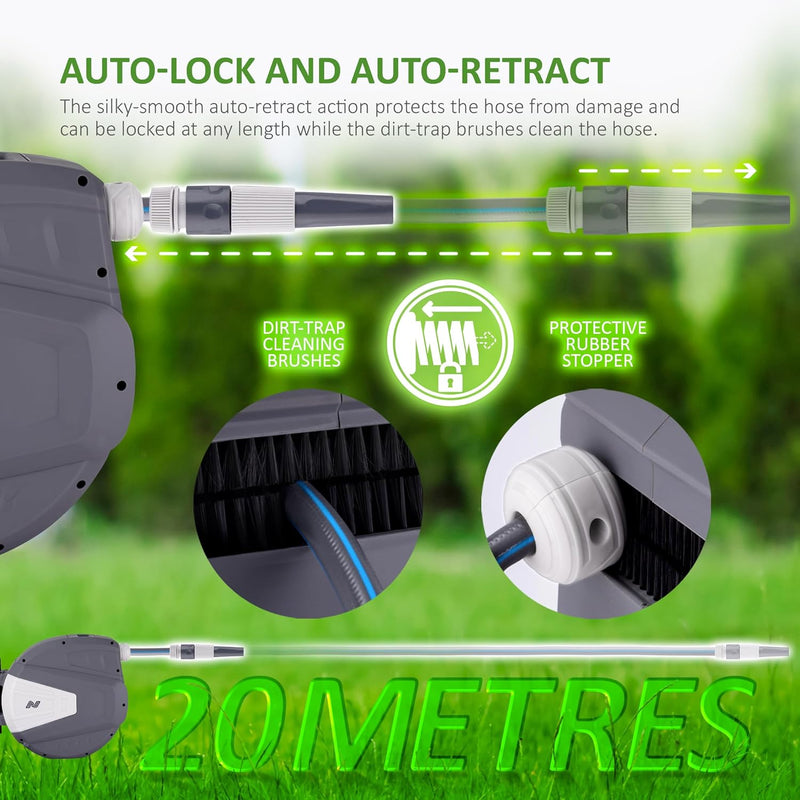 Hose Reel 30m Wall Mounted Garden with Auto