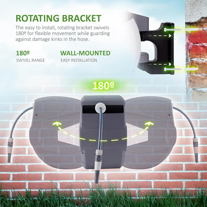Hose Reel 30m Wall Mounted Garden with Auto