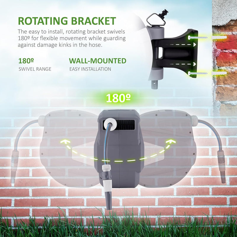 Hose Reel 30m Wall Mounted Garden with Auto