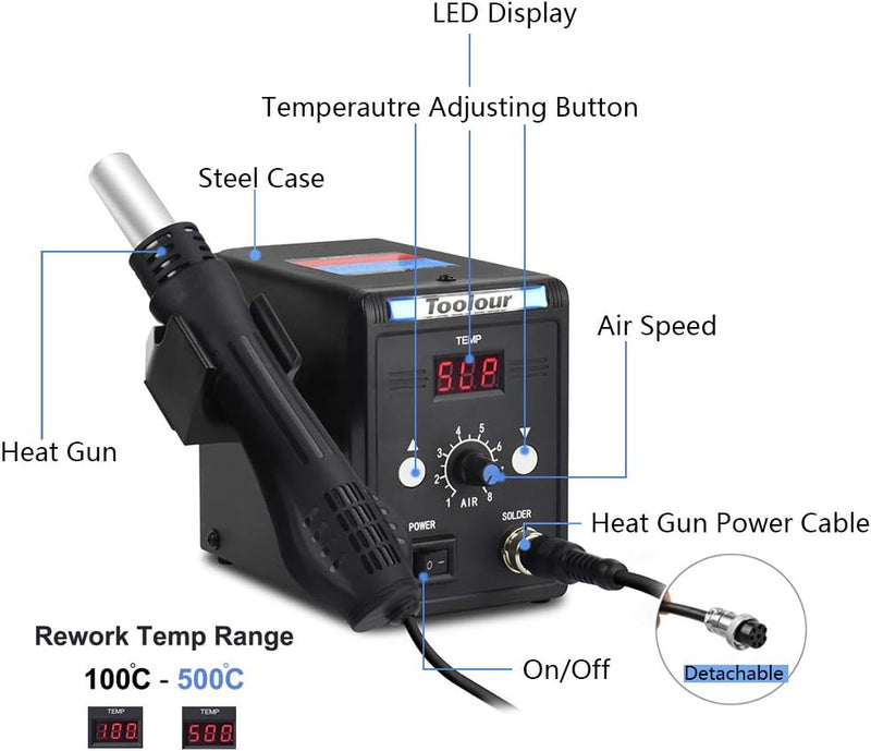Hot Air Smd Rework Station 100-500 Degreesc Heat