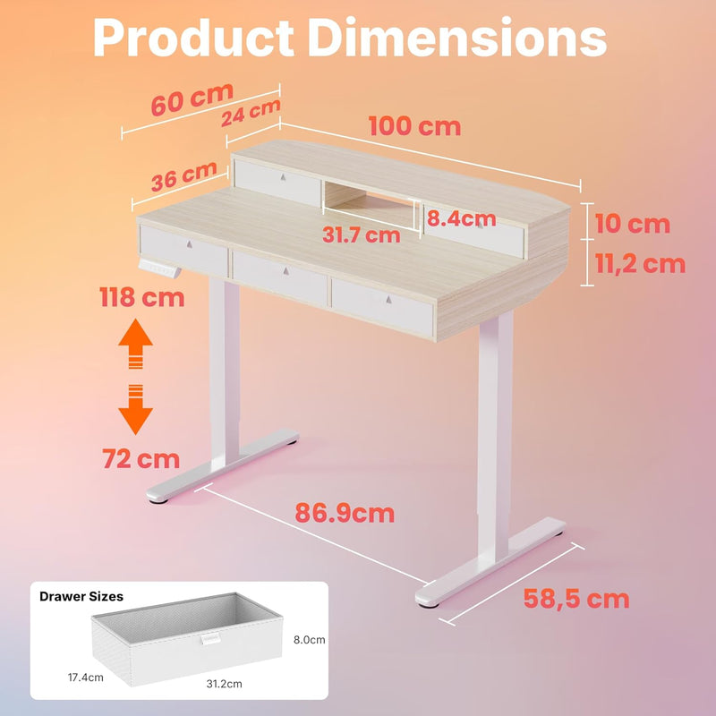 Small Standing Desk with Drawers