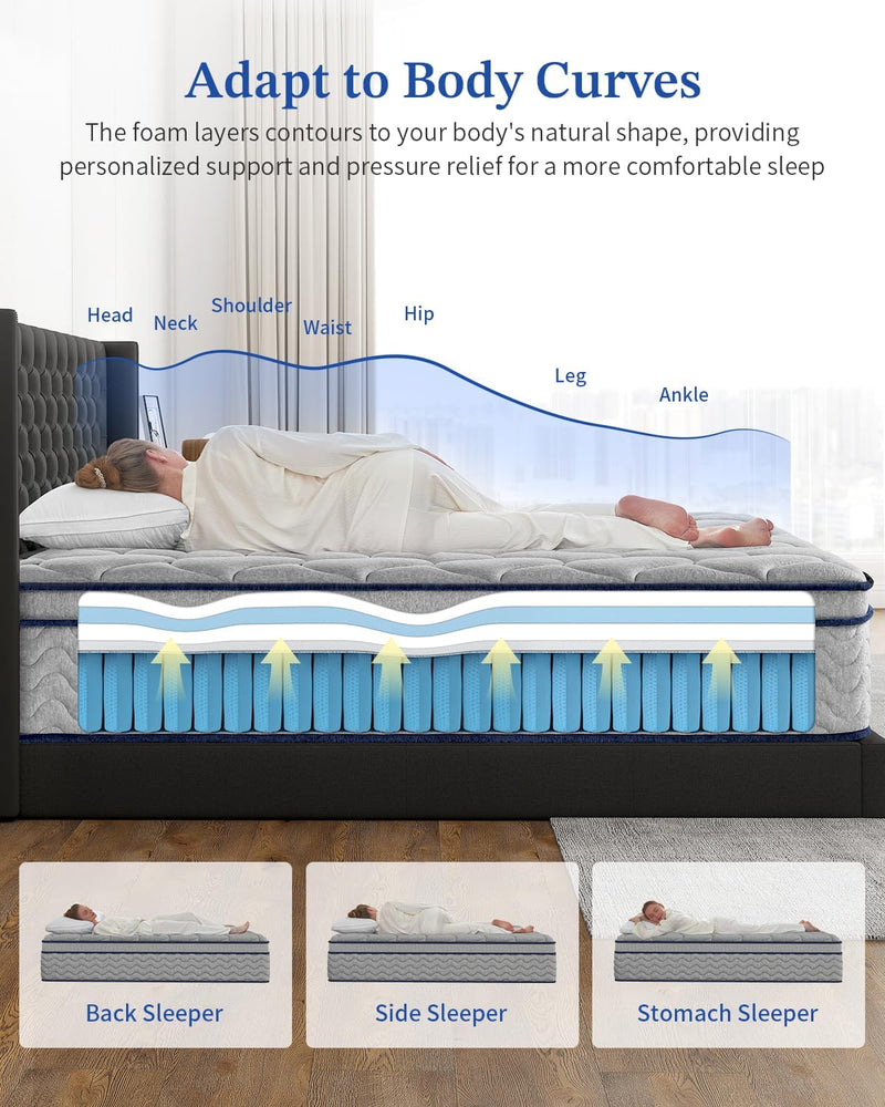Hybrid Mattress 10.2inch Medium Firm 90x190x26CM 7 Zone