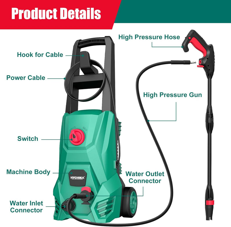 Hychika Pressure Washers 1600PSI Power Washer 1500W 410L