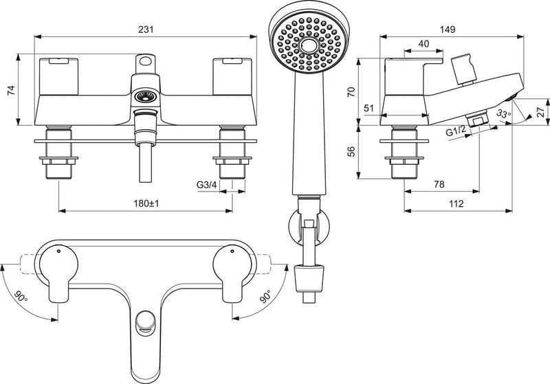 Calista Dual Control Bath Shower Mixer Tap