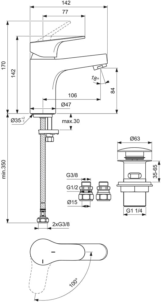 Basin Mixer Spout Height 84MM Water-Saving Bathroom