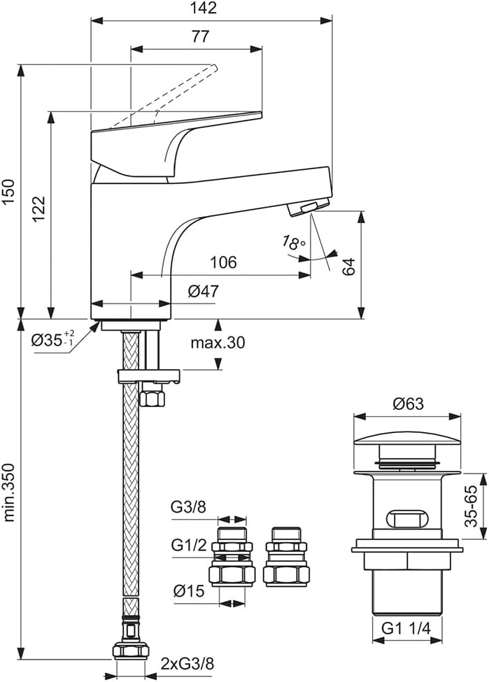 Basin Mixer Spout Height 84MM Water-Saving Bathroom