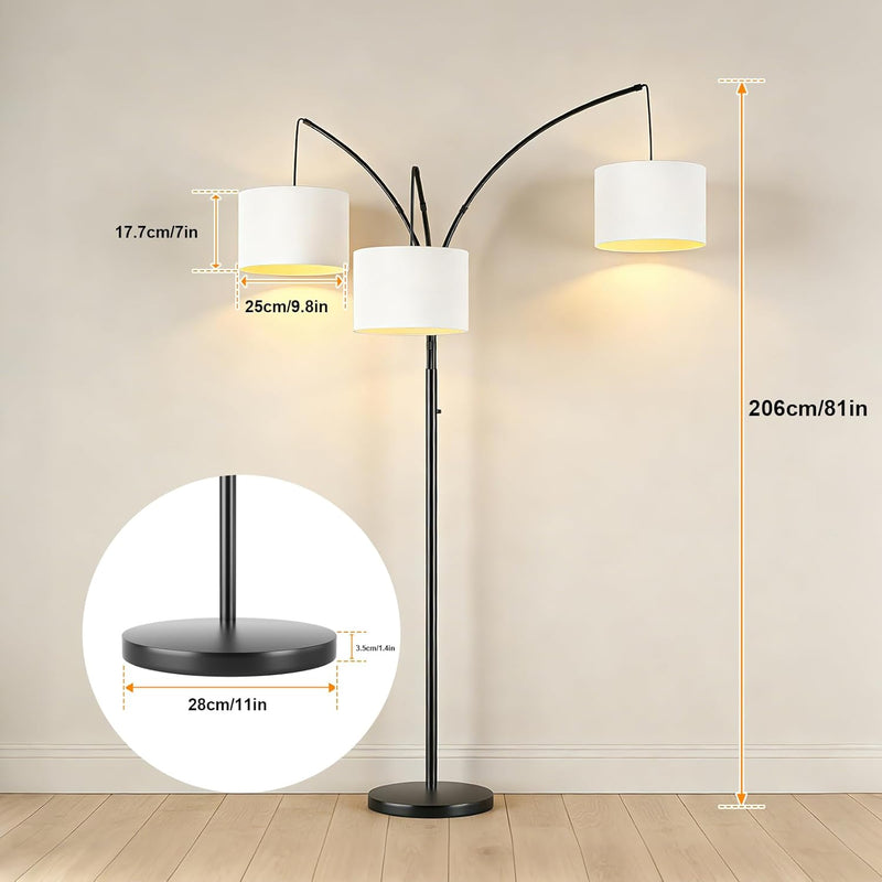 Inch Arc Floor Lamp for Bedroom 3-Light Dimmable