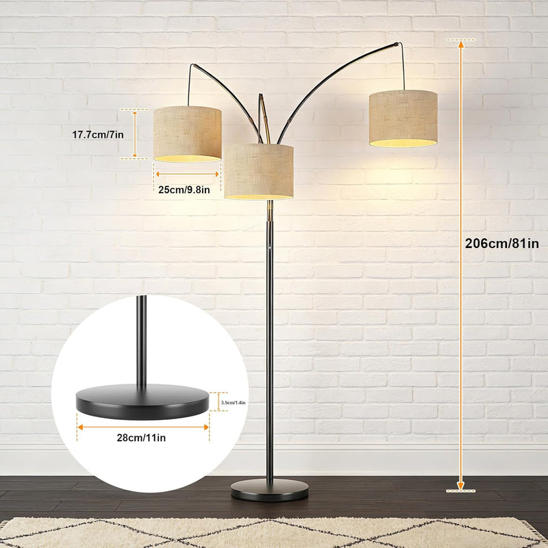 Inch Arc Floor Lamp for Bedroom 3-Light Dimmable