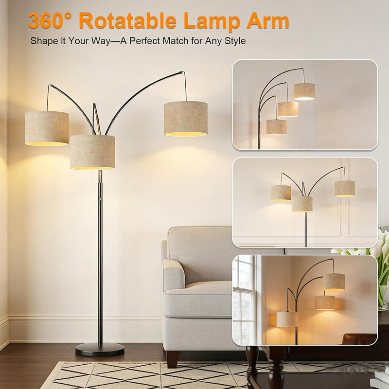 Inch Arc Floor Lamp for Bedroom 3-Light Dimmable