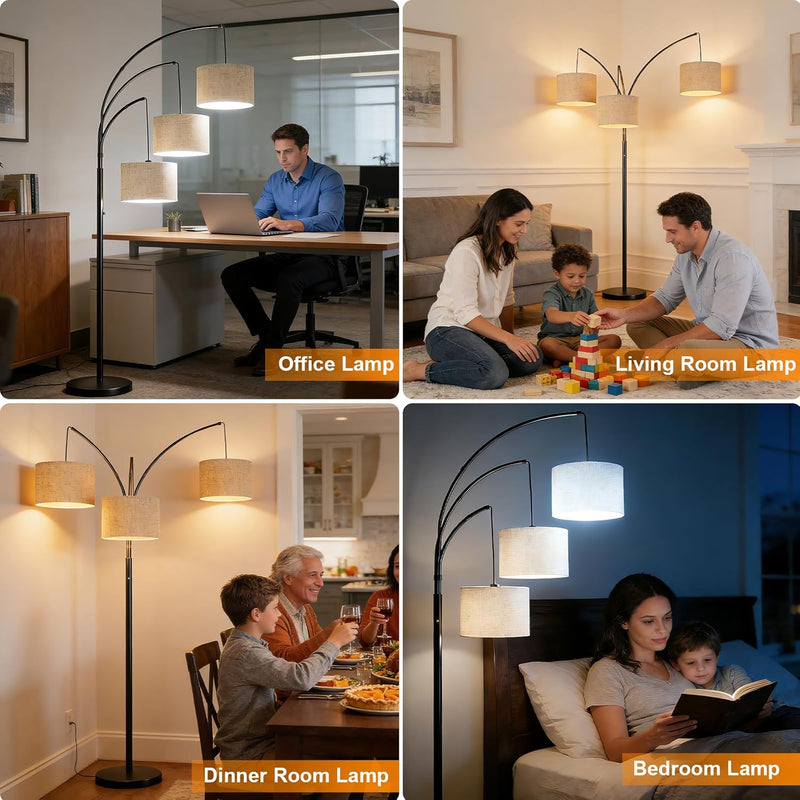 Inch Arc Floor Lamp for Bedroom 3-Light Dimmable