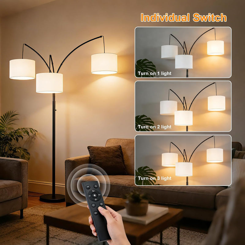 Inch Arc Floor Lamp for Bedroom 3-Light Dimmable