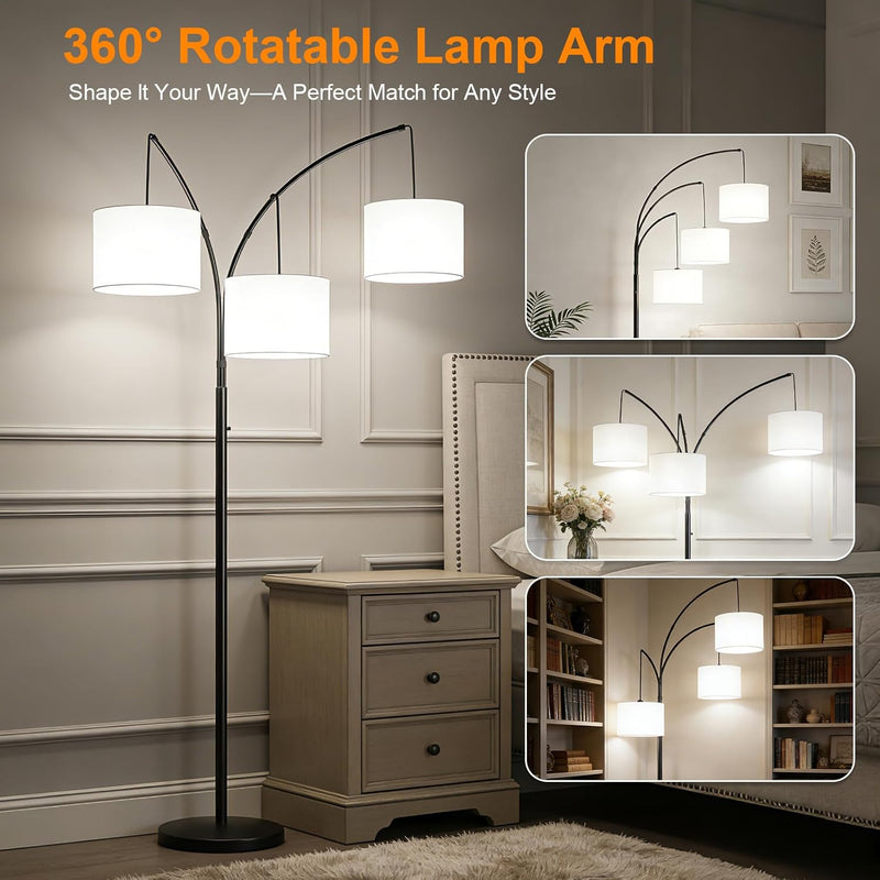 Inch Arc Floor Lamp for Bedroom 3-Light Dimmable