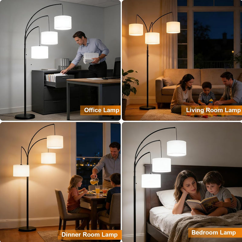 Inch Arc Floor Lamp for Bedroom 3-Light Dimmable