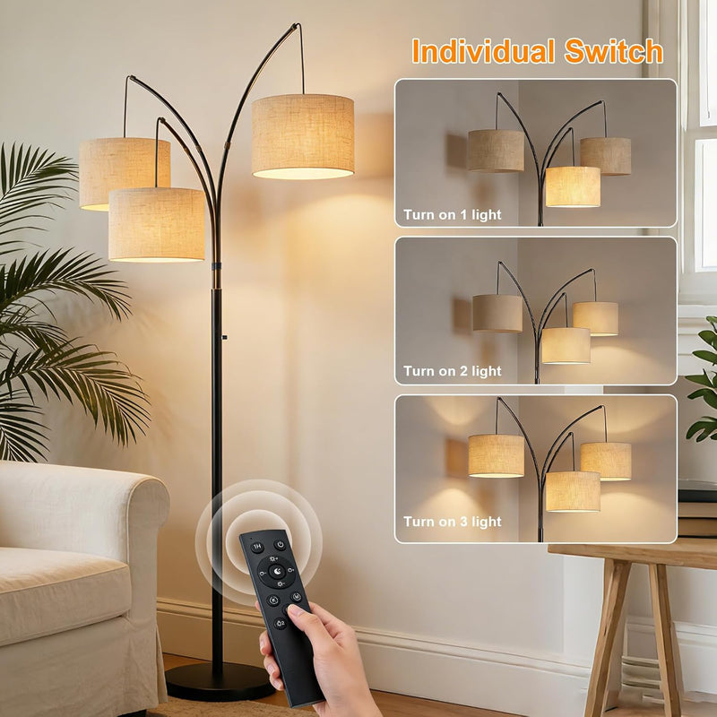Inch Arc Floor Lamp for Bedroom 3-Light Dimmable