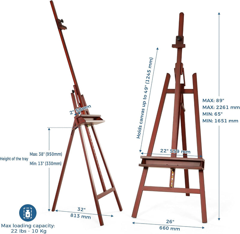 Inclinable A-Frame Easel for Painting Display Adjustable 65"-89
