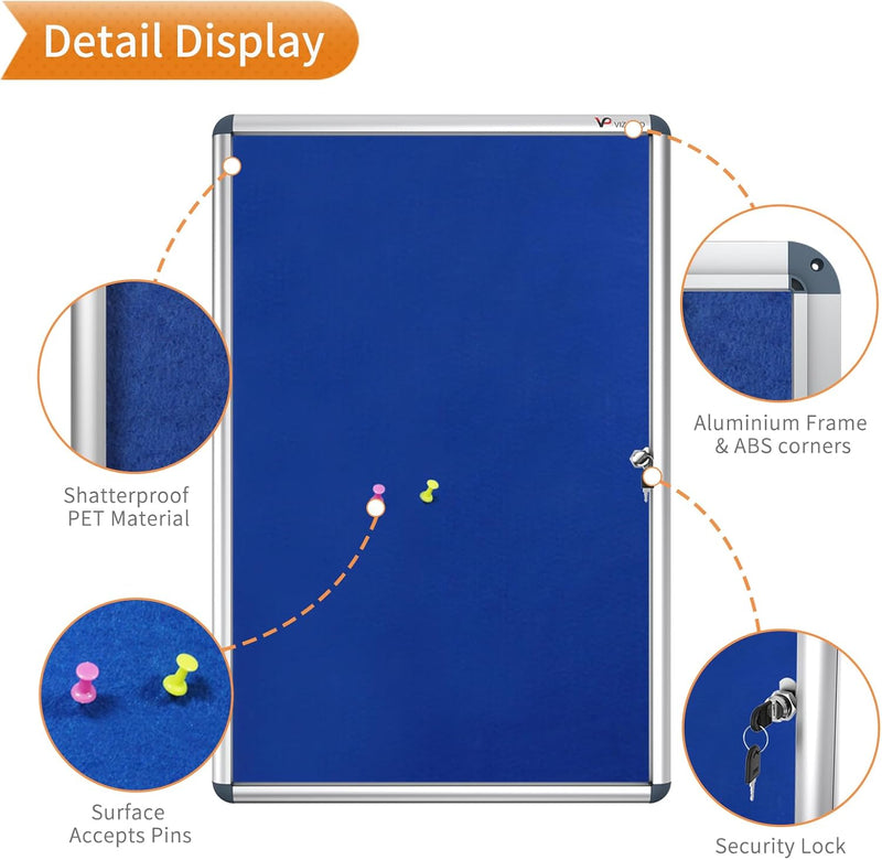 Tamperproof Lockable Noticeboard Aluminium Frame 900 X 600