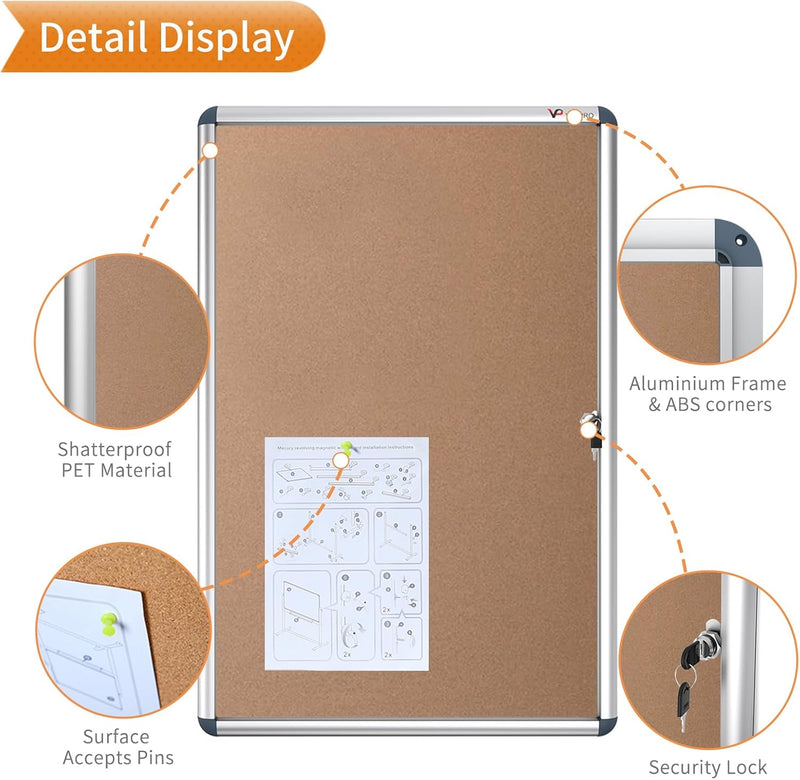 Tamperproof Lockable Noticeboard Aluminium Frame 900 X 600
