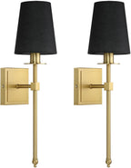 Indoor Wall Lights with Linen Shade for Bedside (Set of 2)