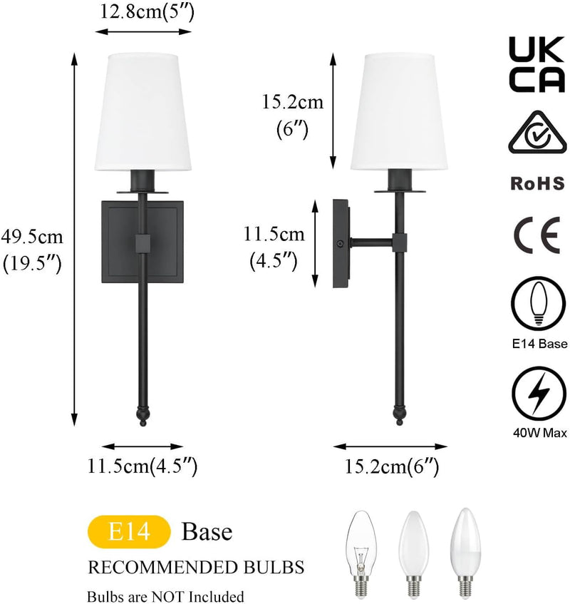Indoor Wall Lights with Linen Shade for Bedside (Set of 2)