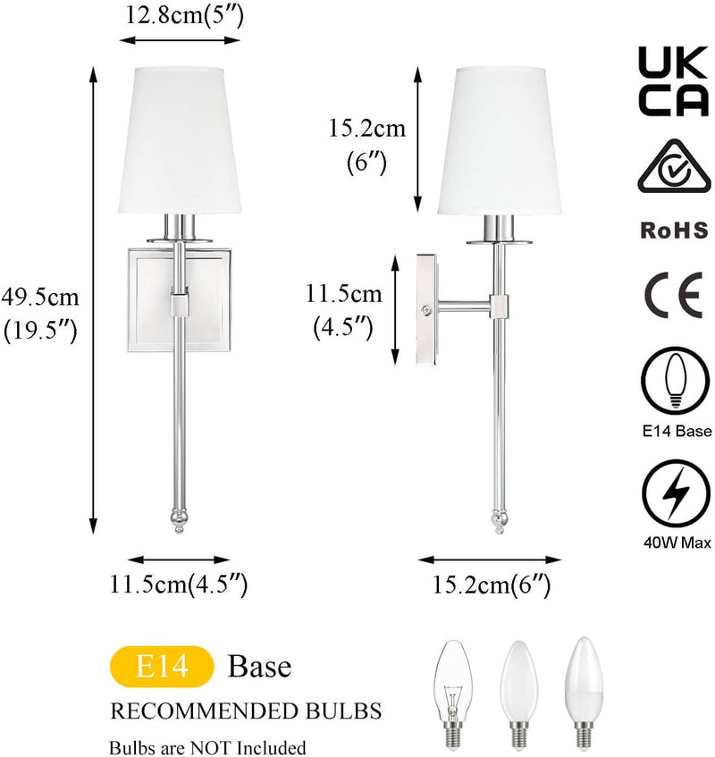 Indoor Wall Lights with Linen Shade for Bedside (Set of 2)