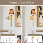 Indoor Wall Lights with Linen Shade for Bedside (Set of 2)