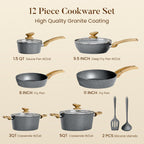 Induction Hob Pans Set 12-Piece Granite Cookware