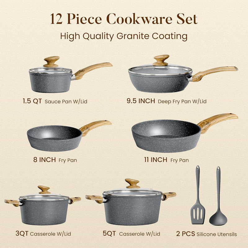Induction Hob Pans Set 12-Piece Granite Cookware
