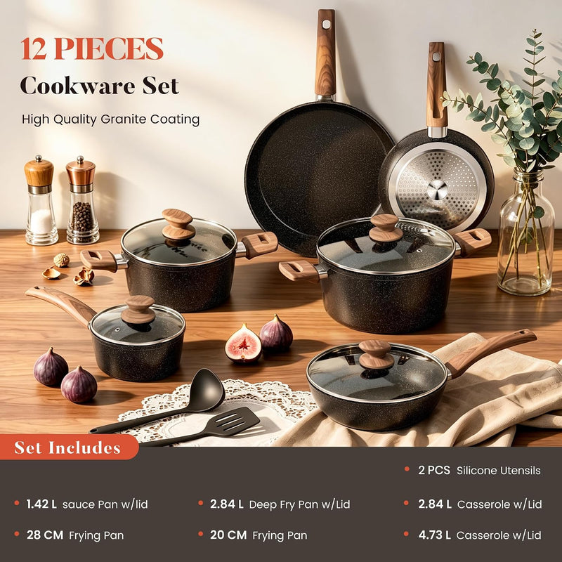 12-Piece Induction Hob Pots and Pans Set