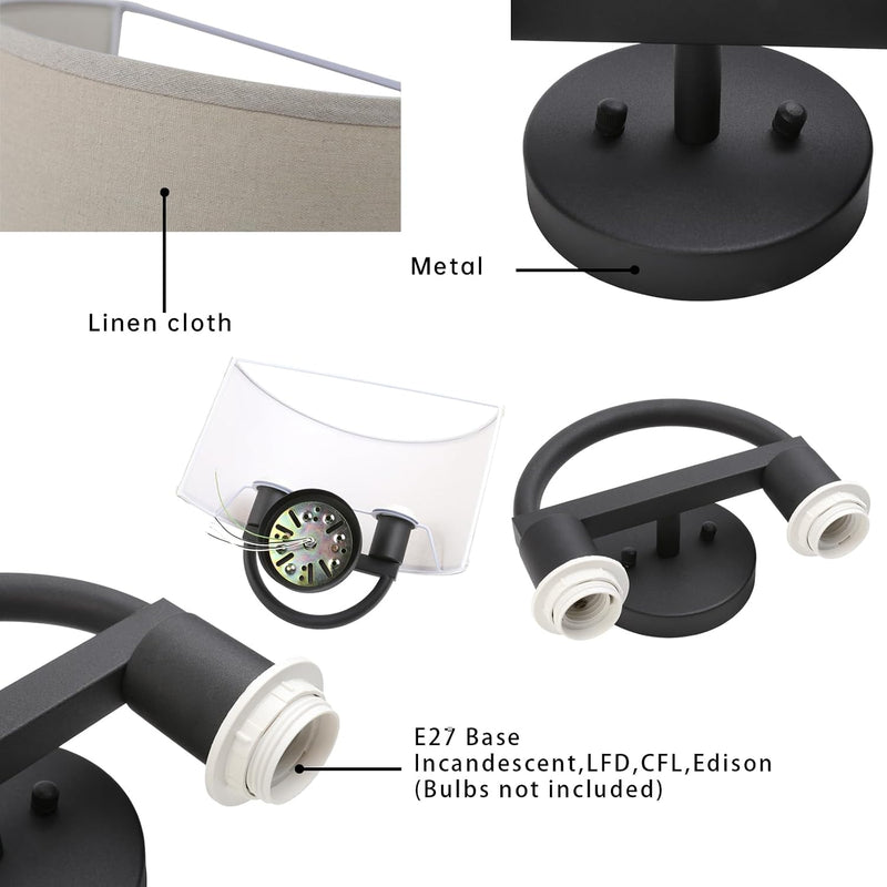 Industrial 2-Lights Wall Light Lamps with Linen Fabric
