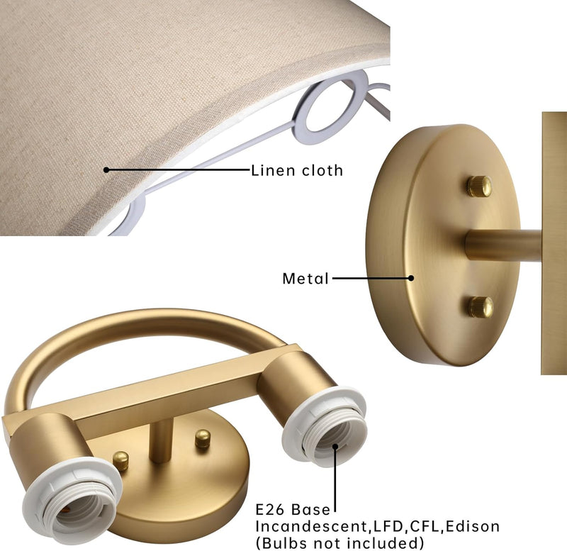 Industrial 2-Lights Wall Light Lamps with Linen Fabric