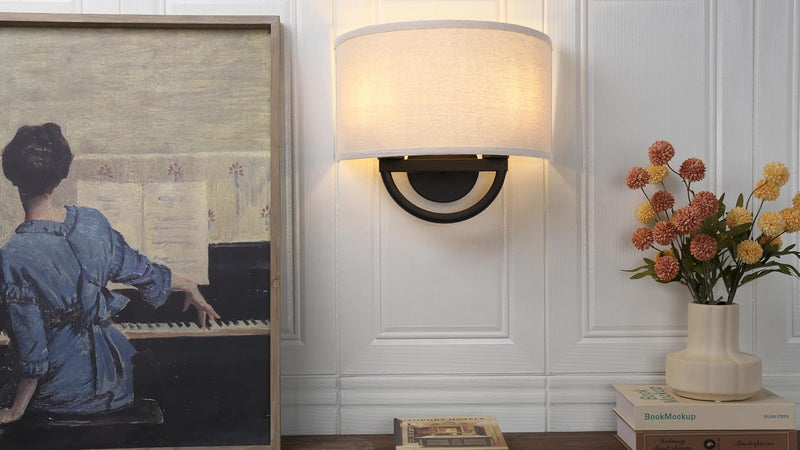 Industrial 2-Lights Wall Light Lamps with Linen Fabric