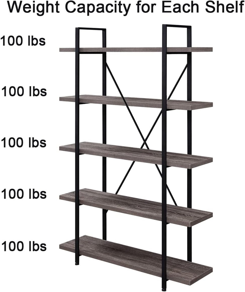 Industrial 4 Tier Bookshelf Modern Metal and Wood