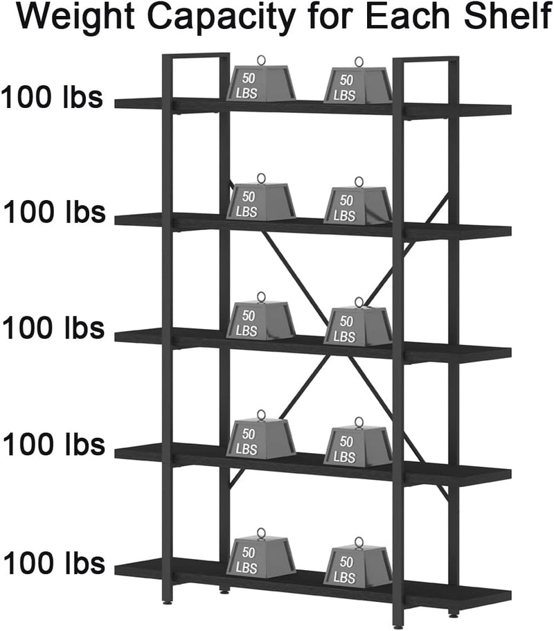 Industrial 4 Tier Bookshelf Modern Metal and Wood