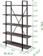 Industrial 4 Tier Bookshelf Modern Metal and Wood