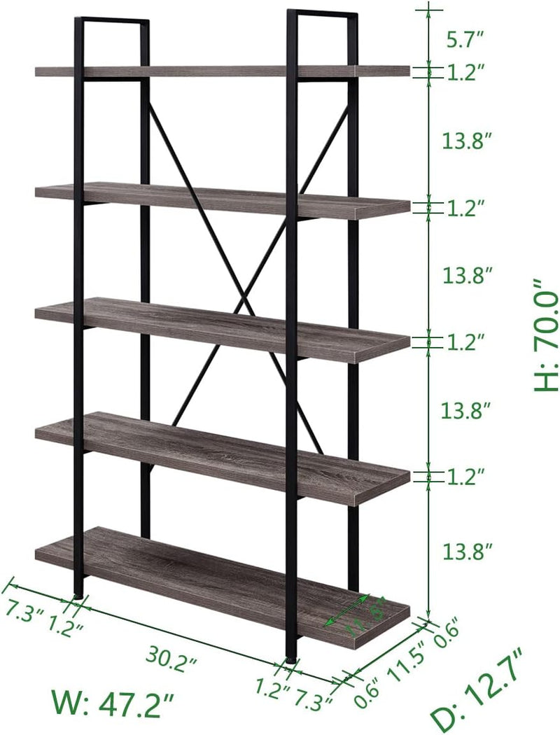 Industrial 4 Tier Bookshelf Modern Metal and Wood