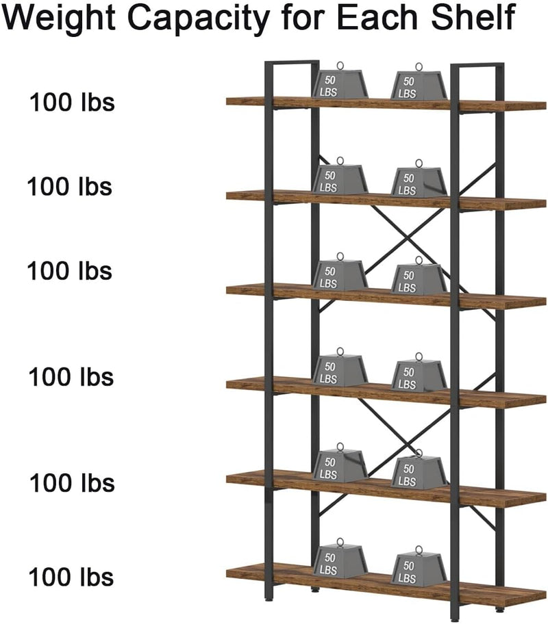 Industrial 4 Tier Bookshelf Modern Metal and Wood