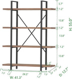 Industrial 4 Tier Bookshelf Modern Metal and Wood