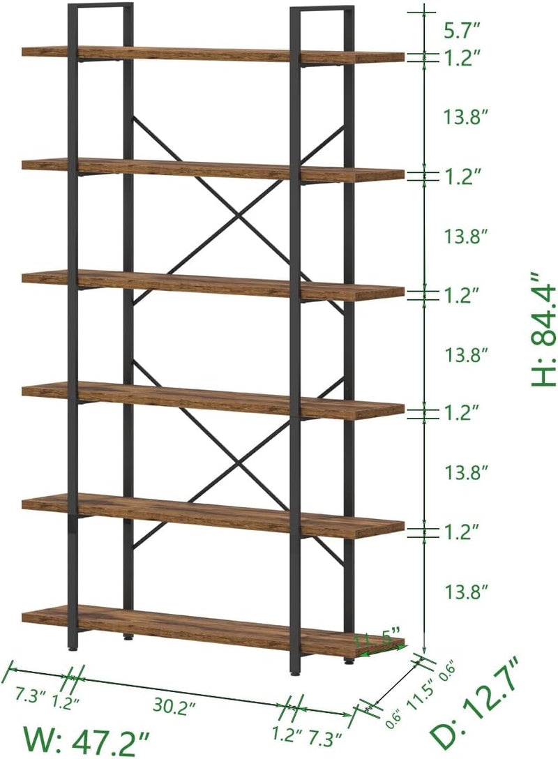 Industrial 4 Tier Bookshelf Modern Metal and Wood