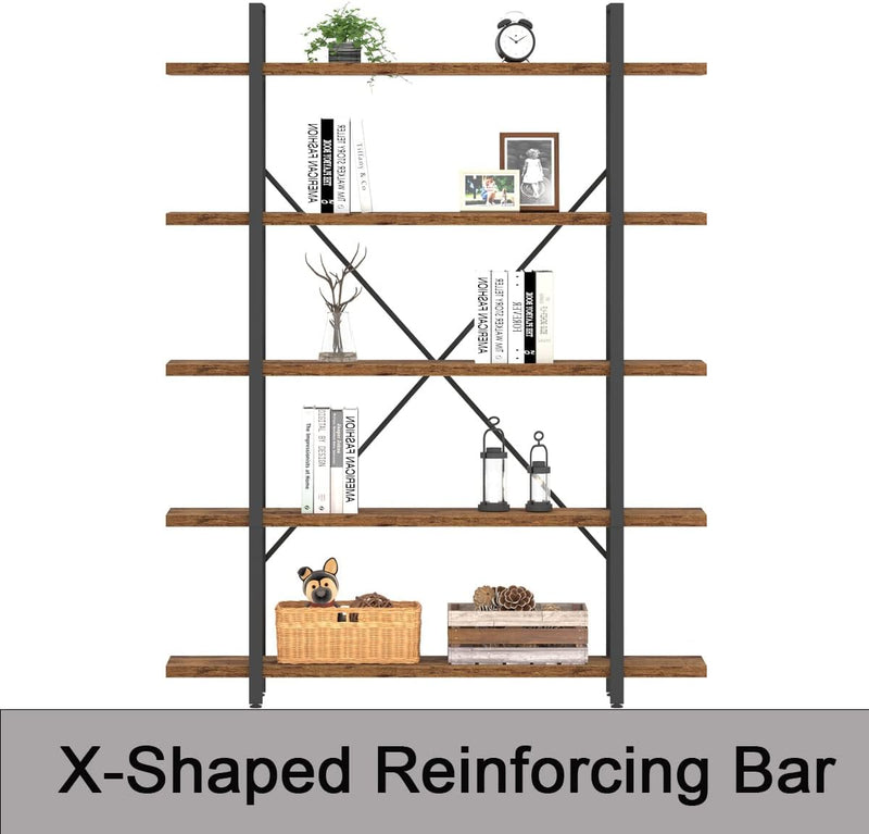 Industrial 4 Tier Bookshelf Modern Metal and Wood