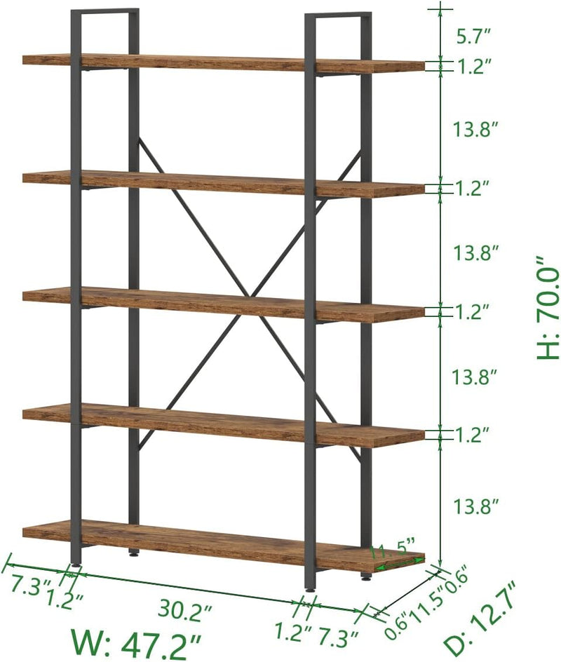 Industrial 4 Tier Bookshelf Modern Metal and Wood