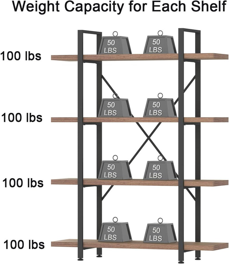 Industrial 4 Tier Bookshelf Modern Metal and Wood
