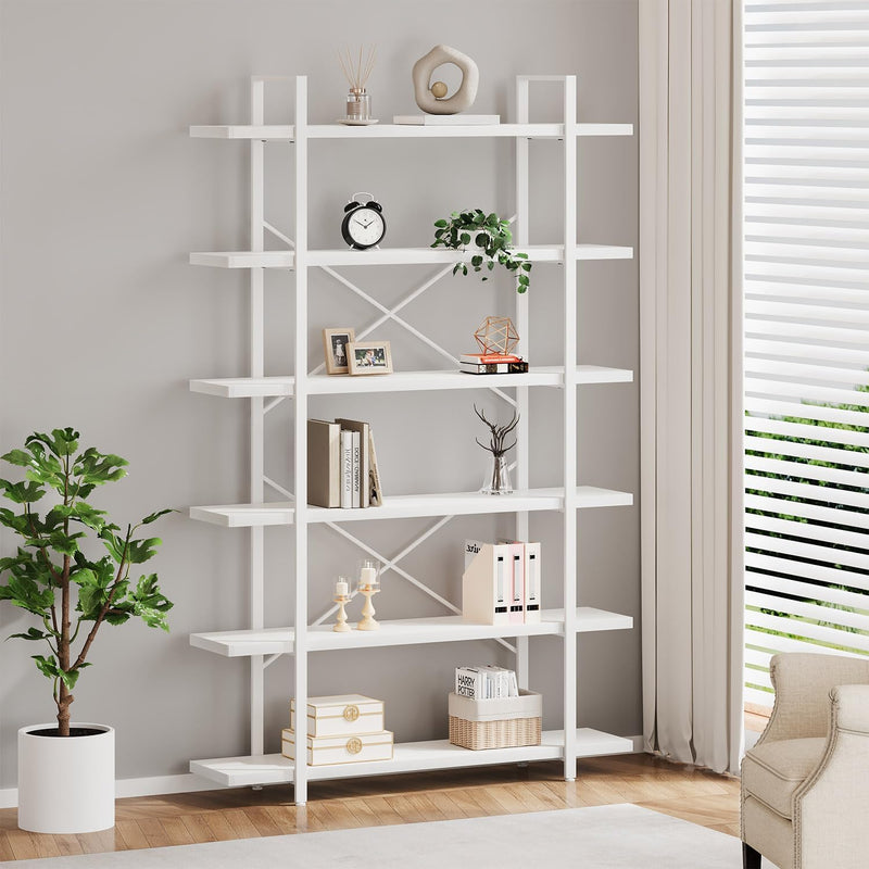 Industrial 4 Tier Bookshelf Modern Metal and Wood