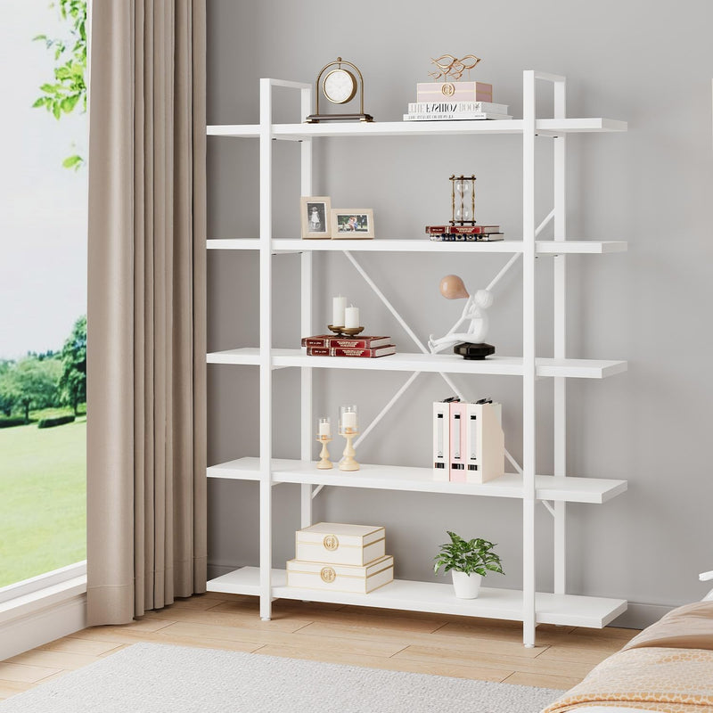 Industrial 4 Tier Bookshelf Modern Metal and Wood