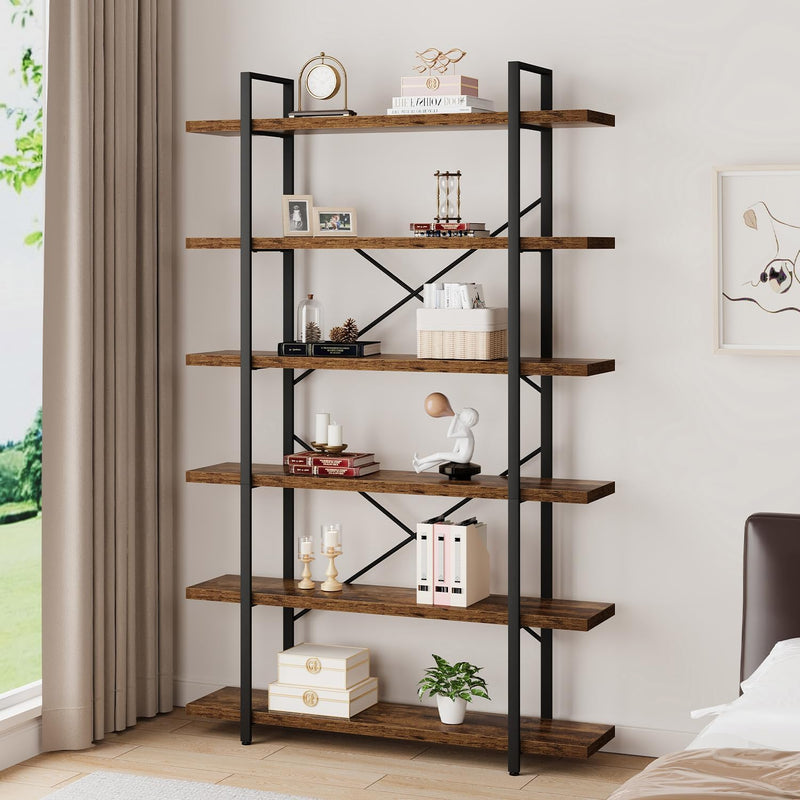 Industrial 4 Tier Bookshelf Modern Metal and Wood