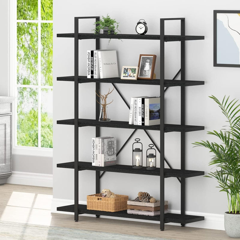 Industrial 4 Tier Bookshelf Modern Metal and Wood