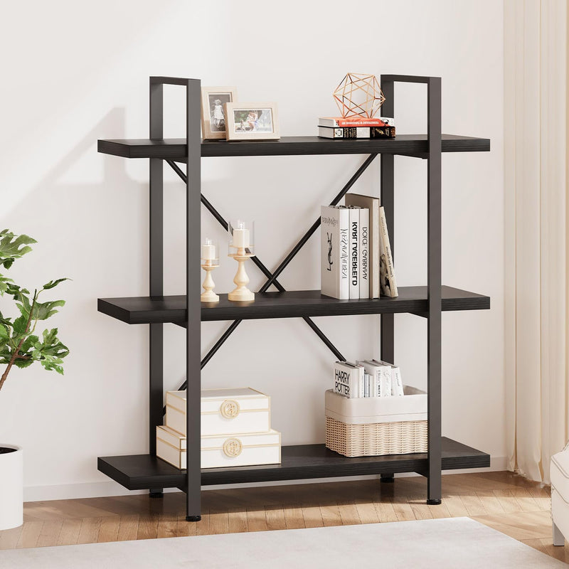 Industrial 4 Tier Bookshelf Modern Metal and Wood